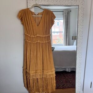 YELLOW SEREIA PLEATED MIDI DRESS